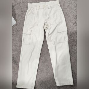 American Eagle Outfitters Faux Leather Cream Cargo Pants Sz 8